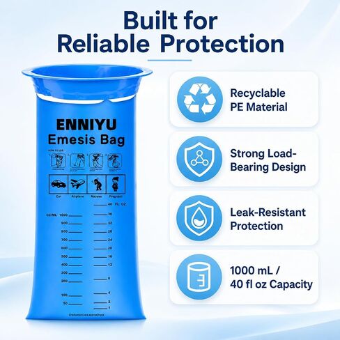 ENNIYU Emesis Bags, 26 Pack Unscented Disposable Vomit Bags for Pregnancy Nausea Relief, Motion Sickness & Travel - Leak-Proof Puke Barf Throw up Sickness Bags for Car, Kids, Hospital, Adults in Saudi Arabia