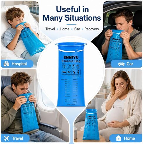 ENNIYU Emesis Bags, 26 Pack Unscented Disposable Vomit Bags for Pregnancy Nausea Relief, Motion Sickness & Travel - Leak-Proof Puke Barf Throw up Sickness Bags for Car, Kids, Hospital, Adults in Saudi Arabia