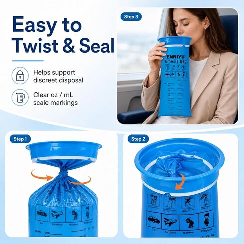 ENNIYU Emesis Bags, 26 Pack Unscented Disposable Vomit Bags for Pregnancy Nausea Relief, Motion Sickness & Travel - Leak-Proof Puke Barf Throw up Sickness Bags for Car, Kids, Hospital, Adults in Saudi Arabia