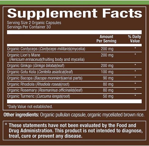 plnt Organic Brain Health Support - Herbal Formula with Organic Mushrooms (60 Capsules) in Saudi Arabia