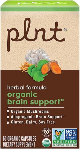 plnt Organic Brain Health Support - Herbal Formula with Organic Mushrooms (60 Capsules) in Saudi Arabia