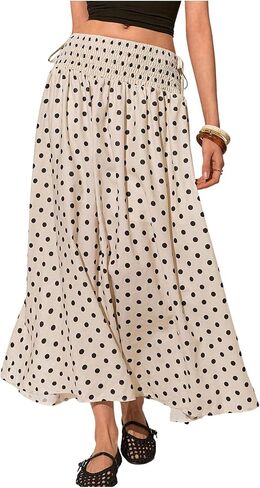 Milumia Women's Polka Dots Maxi Skirt Elastic Waist Smocked A Line Long Flowy Skirts in Kuwait