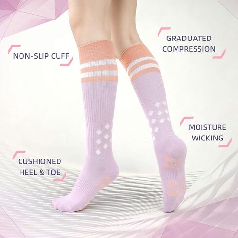 Cute Compression Socks for Women 15-20mmHg Thick Cotton Compression Socks Knee High Support for Nurse Pregnancy Flying Travel in Kuwait