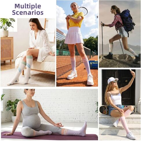 Cute Compression Socks for Women 15-20mmHg Thick Cotton Compression Socks Knee High Support for Nurse Pregnancy Flying Travel in Kuwait