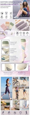 Cute Compression Socks for Women 15-20mmHg Thick Cotton Compression Socks Knee High Support for Nurse Pregnancy Flying Travel in Kuwait