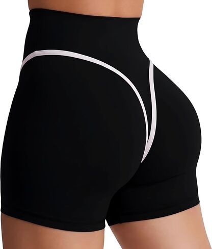 Sunzel No Front Seam High Waisted Contrast Contour Biker Shorts Women | Buttery Soft, Tummy Control, Contrast Contour Seams Lift Hips, Squat Proof Opaque, No Ride Up, Stays In Place, Yoga Workout in Kuwait