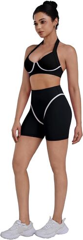 Sunzel No Front Seam High Waisted Contrast Contour Biker Shorts Women | Buttery Soft, Tummy Control, Contrast Contour Seams Lift Hips, Squat Proof Opaque, No Ride Up, Stays In Place, Yoga Workout in Kuwait