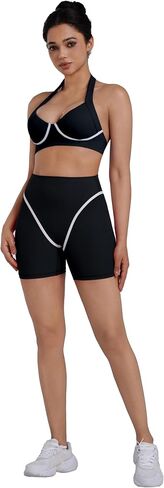 Sunzel No Front Seam High Waisted Contrast Contour Biker Shorts Women | Buttery Soft, Tummy Control, Contrast Contour Seams Lift Hips, Squat Proof Opaque, No Ride Up, Stays In Place, Yoga Workout in Kuwait