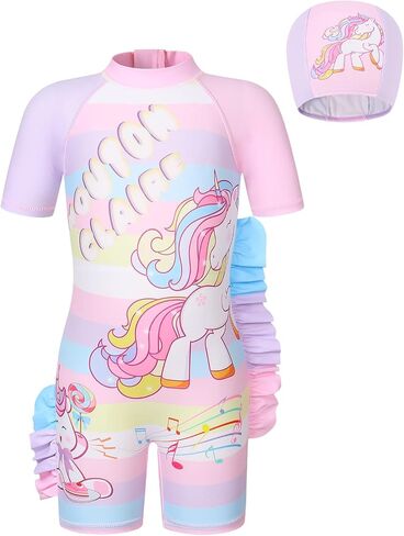 Girls Summer UV Protection One-Piece Swimsuit Toddler Unicorn Print with Hat for Pool in Saudi Arabia