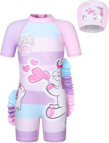 Girls Summer UV Protection One-Piece Swimsuit Toddler Unicorn Print with Hat for Pool in Saudi Arabia