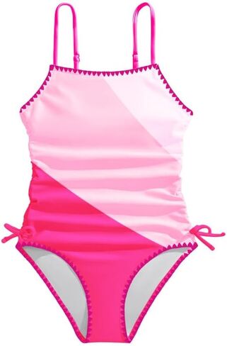 Girls Swimsuits Kids One Piece Bathing Suits Color Contrast Trim Adjustable Strap Swimwear Size 7-16 in Kuwait
