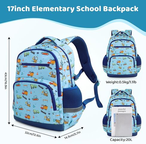 Kids Backpack for Boys, 17" tall Toddler Backpack for Preschool Kindergarten Elementary School & Daycare Travel, Lightweight Adjustable Durable School Bookbags, Ideal for Ages 4+(Excavator) in Saudi Arabia