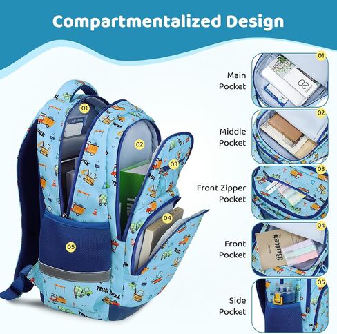 Kids Backpack for Boys, 17" tall Toddler Backpack for Preschool Kindergarten Elementary School & Daycare Travel, Lightweight Adjustable Durable School Bookbags, Ideal for Ages 4+(Excavator) in Saudi Arabia