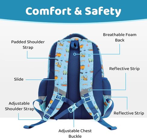 Kids Backpack for Boys, 17" tall Toddler Backpack for Preschool Kindergarten Elementary School & Daycare Travel, Lightweight Adjustable Durable School Bookbags, Ideal for Ages 4+(Excavator) in Saudi Arabia