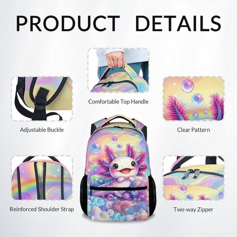 Mercuryelf Axolotl Backpack for Girls – Kid SchoolBag for Toddler Preschool Durable Bookbag with Adjustable Straps Capacity in Saudi Arabia