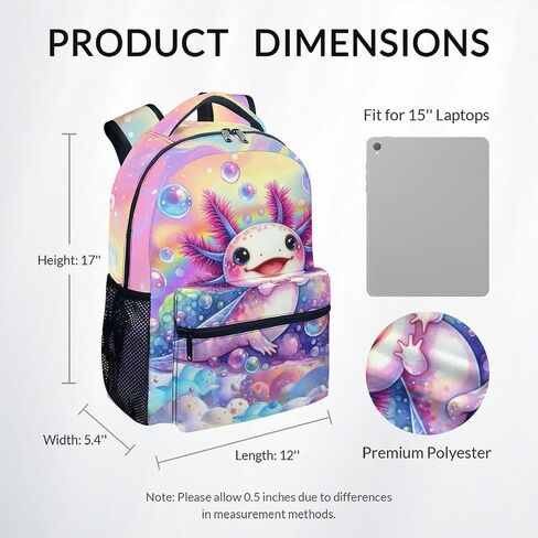 Mercuryelf Axolotl Backpack for Girls – Kid SchoolBag for Toddler Preschool Durable Bookbag with Adjustable Straps Capacity in Saudi Arabia