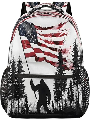American Flag Bigfoot Woods Backpack for Girl Boy Kid Large Capacity School Bookbag Lightweight Back Packs Waterproof Daypack Laptop Bag for Outdoor Sport Travel Casual Teen Women Men 18inch in Saudi Arabia