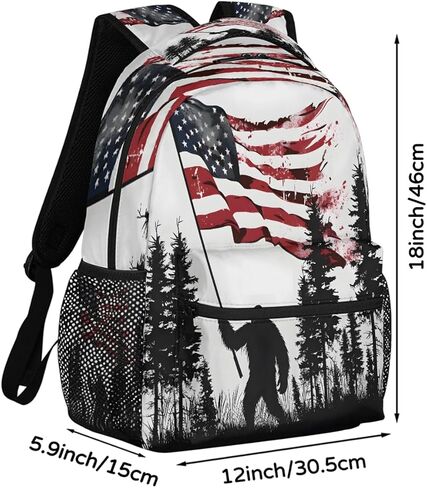 American Flag Bigfoot Woods Backpack for Girl Boy Kid Large Capacity School Bookbag Lightweight Back Packs Waterproof Daypack Laptop Bag for Outdoor Sport Travel Casual Teen Women Men 18inch in Saudi Arabia