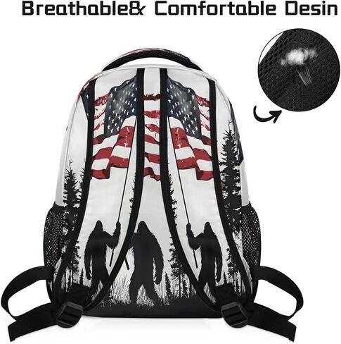 American Flag Bigfoot Woods Backpack for Girl Boy Kid Large Capacity School Bookbag Lightweight Back Packs Waterproof Daypack Laptop Bag for Outdoor Sport Travel Casual Teen Women Men 18inch in Saudi Arabia