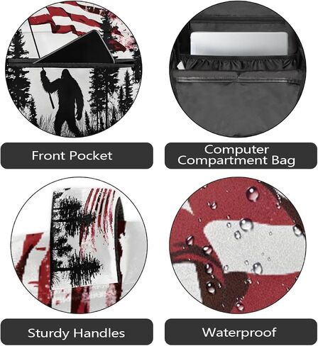 American Flag Bigfoot Woods Backpack for Girl Boy Kid Large Capacity School Bookbag Lightweight Back Packs Waterproof Daypack Laptop Bag for Outdoor Sport Travel Casual Teen Women Men 18inch in Saudi Arabia