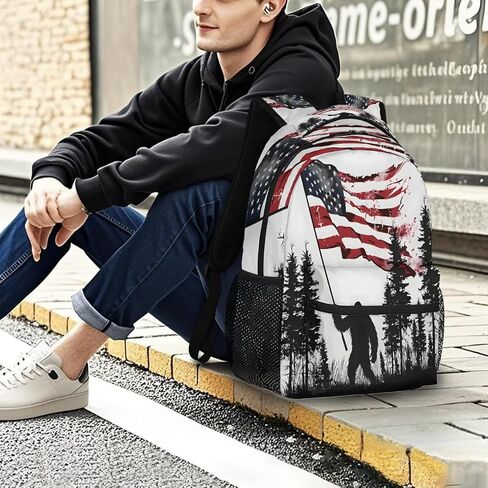 American Flag Bigfoot Woods Backpack for Girl Boy Kid Large Capacity School Bookbag Lightweight Back Packs Waterproof Daypack Laptop Bag for Outdoor Sport Travel Casual Teen Women Men 18inch in Saudi Arabia