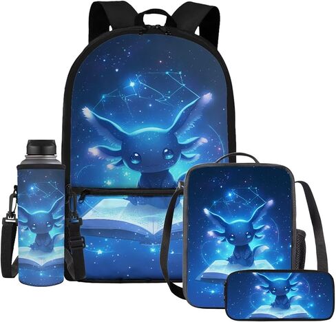 WELLFLYHOM Axolotl Girls Elementary Backpack with Lunch Box Pencil Pouch Water Bottle Sleeve Strawberry 4 Pcs Kids School Book Bag Daypack Set for School Sport Travel in Kuwait