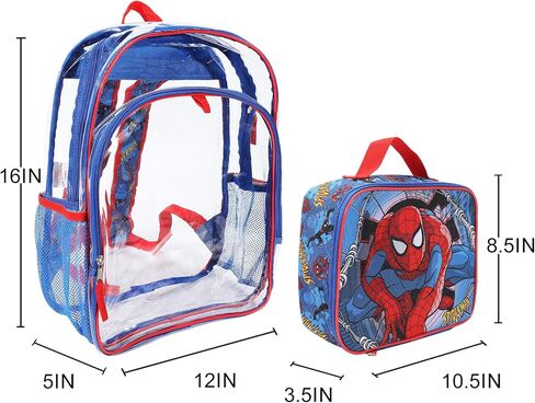 مجموعة حقيبة ظهر شفافة للأطفال وصندوق غداء من Bioworld Spider-Man Classic مكونة من قطعتين مقاس 16 بوصة للمدرسة والسفر in Kuwait