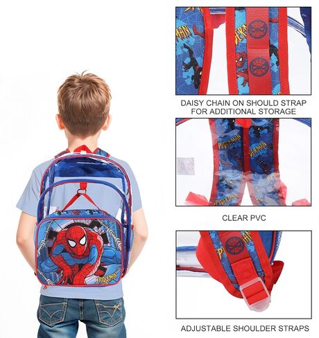 مجموعة حقيبة ظهر شفافة للأطفال وصندوق غداء من Bioworld Spider-Man Classic مكونة من قطعتين مقاس 16 بوصة للمدرسة والسفر in Kuwait