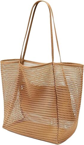 Women's mesh beach bag, summer travel mesh tote bag with large inner pocket, essential for pool vacation beach in Saudi Arabia