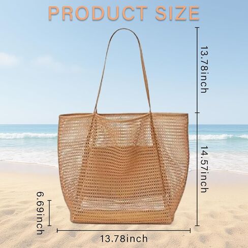 Women's mesh beach bag, summer travel mesh tote bag with large inner pocket, essential for pool vacation beach in Saudi Arabia