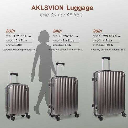 3-Piece Hardside Luggage Set, ABS+PC Spinner Suitcase with Anti-Burst Zipper & Built-in Lock, 20/24/28 Inch (grey) in Saudi Arabia
