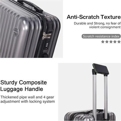 3-Piece Hardside Luggage Set, ABS+PC Spinner Suitcase with Anti-Burst Zipper & Built-in Lock, 20/24/28 Inch (grey) in Saudi Arabia