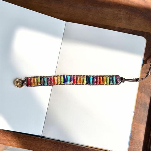 Boho Bracelets for Women Handmade Natural Stone Bracelet with Adjustable Leather Wrap Friendship Jewelry Inspirational Gifts for Women Friends in Saudi Arabia