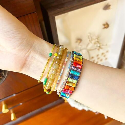 Boho Bracelets for Women Handmade Natural Stone Bracelet with Adjustable Leather Wrap Friendship Jewelry Inspirational Gifts for Women Friends in Saudi Arabia