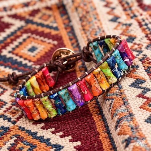 Boho Bracelets for Women Handmade Natural Stone Bracelet with Adjustable Leather Wrap Friendship Jewelry Inspirational Gifts for Women Friends in Saudi Arabia