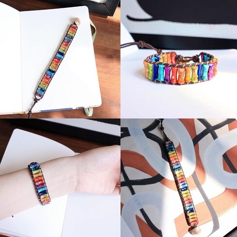 Boho Bracelets for Women Handmade Natural Stone Bracelet with Adjustable Leather Wrap Friendship Jewelry Inspirational Gifts for Women Friends in Saudi Arabia