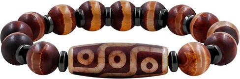 Authentic Tibetan Nine Eyes Dzi Spiritual Bracelet | Healing Tibetan Meditation Good Fortune Bracelets | Blessing Good Luck Elastic Jewelry with Prayer Beads | Feng Shui Meditation Wristband in Saudi Arabia