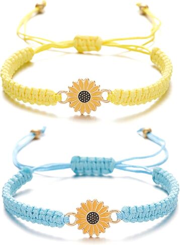 Dreuyet Boho Sunflower Bracelets for Women Fashion Daisy Friendship Bracelets Charm Handmade Adjustable Braided Rope Flower Bracelets Summer Beach Jewelry in Kuwait