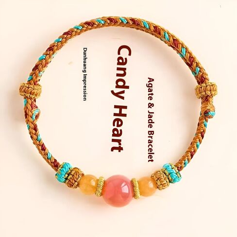 Natural Candy Agate and Carnelian Bracelet for Women, Dainty Sweet Bohemian Stretch String, Cute Good Luck Charm for Friendship, Love, Healing and Positive Energy in Saudi Arabia