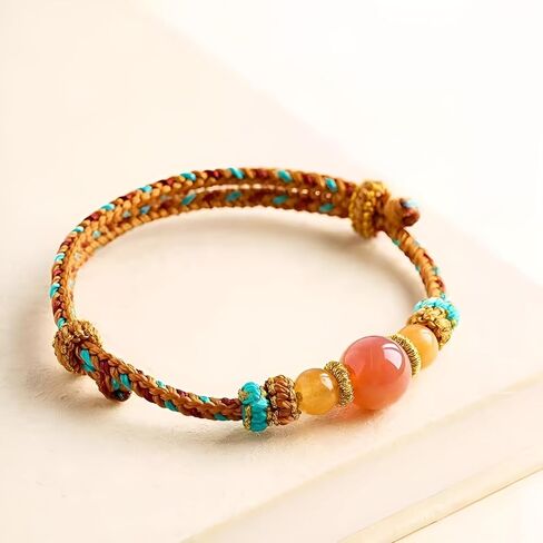 Natural Candy Agate and Carnelian Bracelet for Women, Dainty Sweet Bohemian Stretch String, Cute Good Luck Charm for Friendship, Love, Healing and Positive Energy in Saudi Arabia