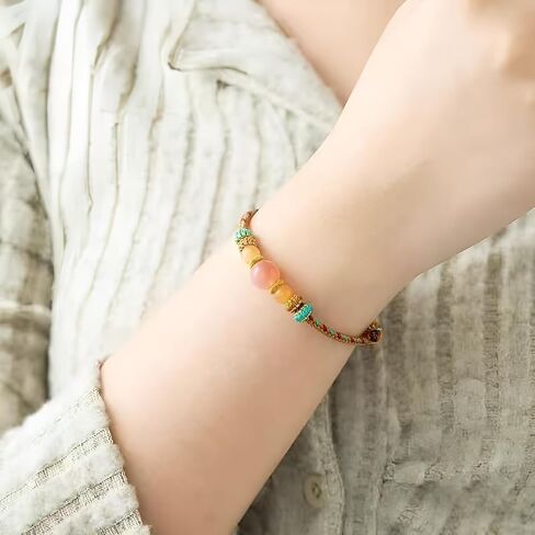 Natural Candy Agate and Carnelian Bracelet for Women, Dainty Sweet Bohemian Stretch String, Cute Good Luck Charm for Friendship, Love, Healing and Positive Energy in Saudi Arabia