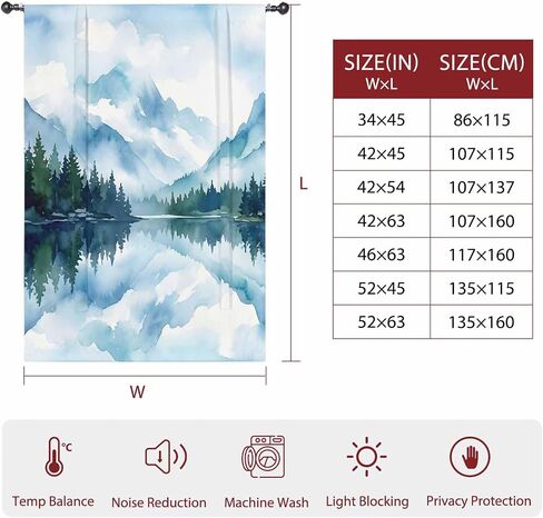 Forest Mountain Tie Up Curtains for Windows 45 Inch Length Balloon Curtains Kitchen Adjustable Balloon Window Shade Watercolor Natural Trees Lake Landscape Tie Up Bathroom Curtain Window 52"x45" in Saudi Arabia