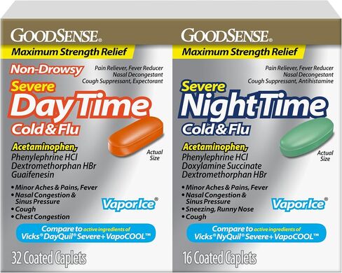 GoodSense Vapor Ice Day and Night Severe Cold and Flu Caplets, Combo Pack in Kuwait