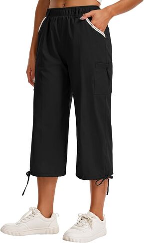 Women's Adjustable Cargo Capri Pants Elastic Waist & Ankle Cropped Loose Fit Casual Summer Pants with Pockets in Saudi Arabia
