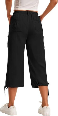 Women's Adjustable Cargo Capri Pants Elastic Waist & Ankle Cropped Loose Fit Casual Summer Pants with Pockets in Saudi Arabia
