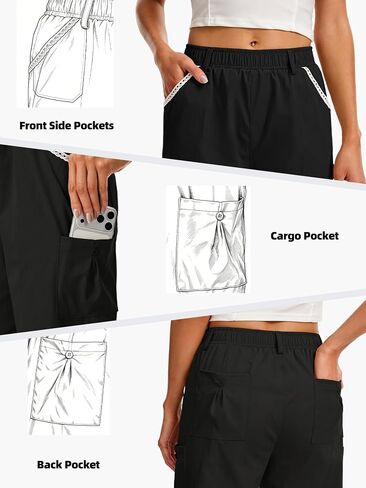 Women's Adjustable Cargo Capri Pants Elastic Waist & Ankle Cropped Loose Fit Casual Summer Pants with Pockets in Saudi Arabia