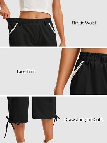Women's Adjustable Cargo Capri Pants Elastic Waist & Ankle Cropped Loose Fit Casual Summer Pants with Pockets in Saudi Arabia