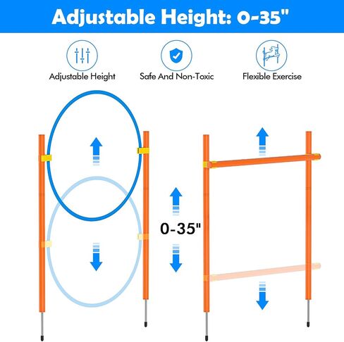 XiaZ Dog Agility Course Backyard Set, Dog Obstacle Course Training Starter Kit Pet Outdoor Game with Tunnel, Agility Hurdle, Weave Poles, Jump Ring, Pause Box, Collapsible Dog Bowls and Storage Bag in Kuwait