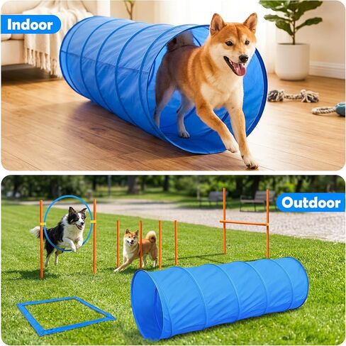 XiaZ Dog Agility Course Backyard Set, Dog Obstacle Course Training Starter Kit Pet Outdoor Game with Tunnel, Agility Hurdle, Weave Poles, Jump Ring, Pause Box, Collapsible Dog Bowls and Storage Bag in Kuwait