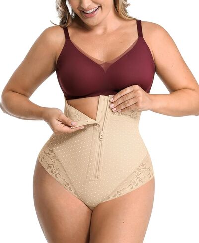 SHAPELLX Womens Shapewear Thong Tummy Control Shaping Thong Body Shaper Tummy Control Shapewear with Hook Zipper Closure Beige Large in Kuwait